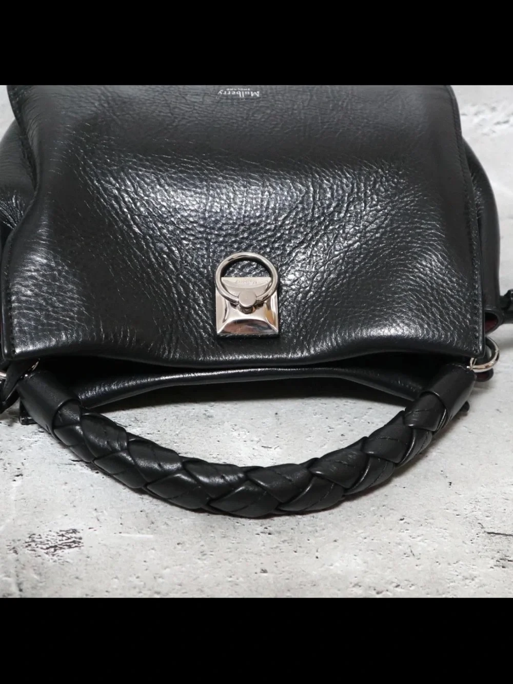 Mulberry Black Braided-Handle Leather Satchel with Strap